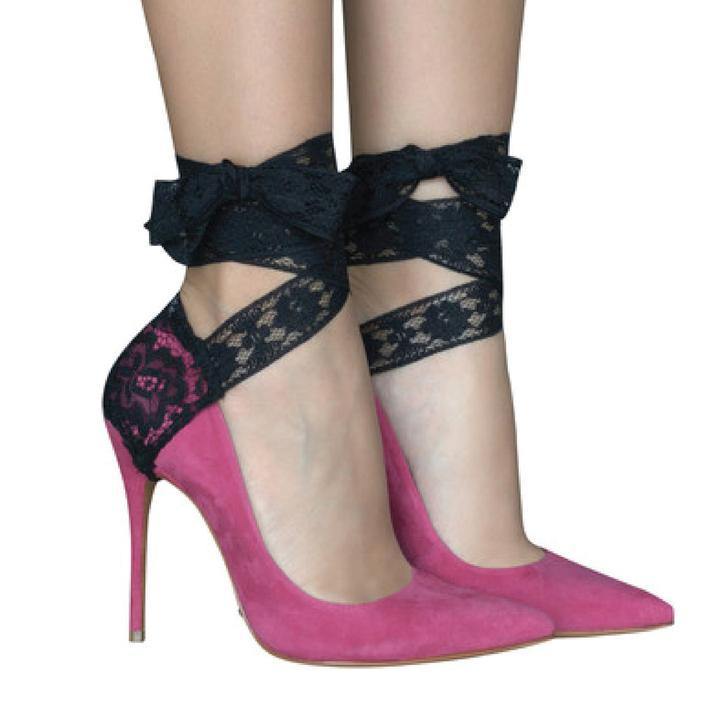 lace heel ribbons - Raw Strawberry